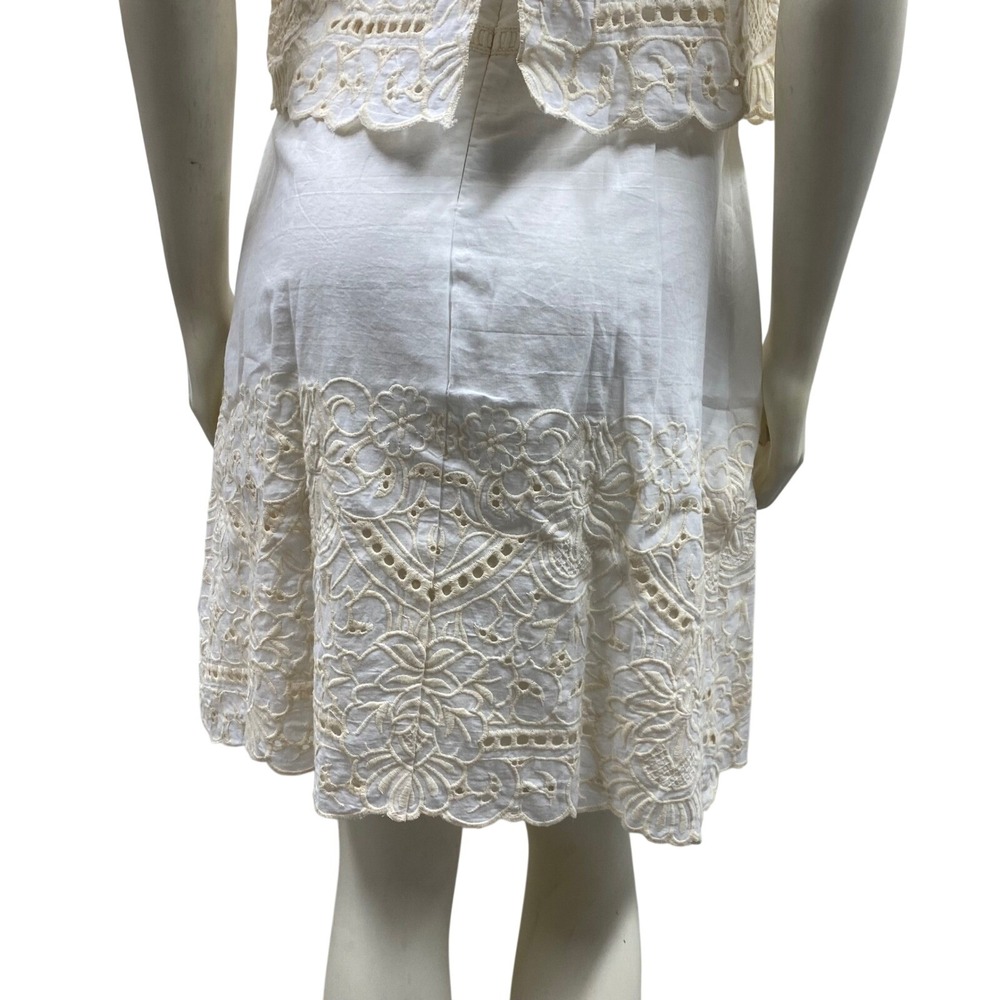 Chelsea & Violet Ivory Eyelet Lace Mini Dress Two Tier Embroidered‎ Skirt Md NWT - Picture 13 of 16